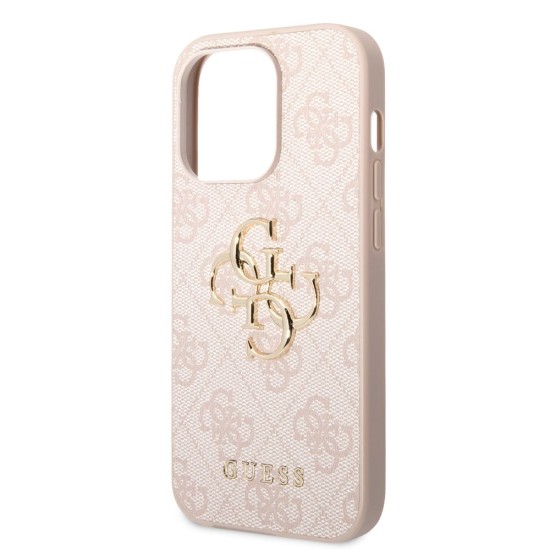 Husa Guess PU 4G Metal Logo pentru iPhone 15 Pro, Pink (Bakr, GUHCP15L4GMGPI) by www.silkase.ro