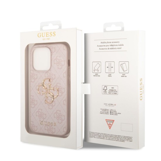 Husa Guess PU 4G Metal Logo pentru iPhone 15 Pro, Pink (Bakr, GUHCP15L4GMGPI) by www.silkase.ro