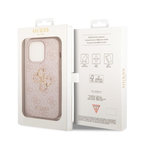 Husa Guess PU 4G Metal Logo pentru iPhone 15 Pro Max, Roz (Bakr, GUHCP15X4GMGPI) by www.silkase.ro