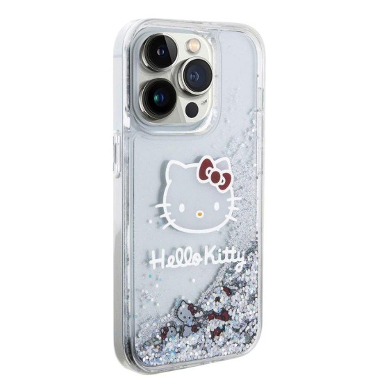 Husa Hello Kitty Liquid Glitter Electroplating Head Logo pentru iPhone 13 Pro, Transparenta (Bakr, HKHCP13LLIKHET) by www.silkase.ro