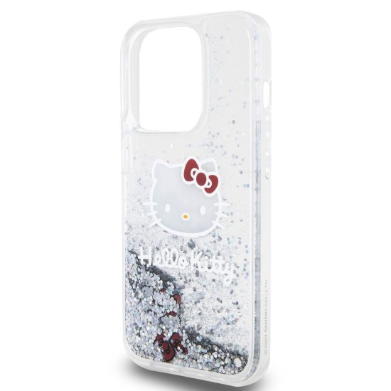 Husa Hello Kitty Liquid Glitter Electroplating Head Logo pentru iPhone 13 Pro, Transparenta (Bakr, HKHCP13LLIKHET) by www.silkase.ro
