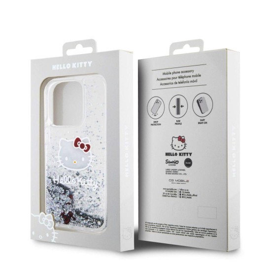 Husa Hello Kitty Liquid Glitter Electroplating Head Logo pentru iPhone 13 Pro, Transparenta (Bakr, HKHCP13LLIKHET) by www.silkase.ro