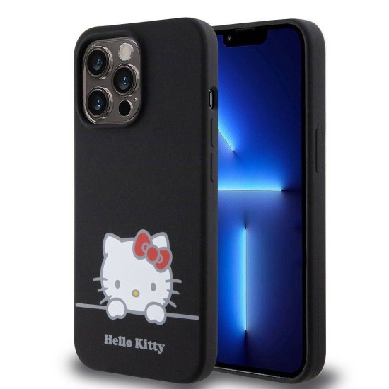 Husa Hello Kitty Liquid Silicone Daydreaming Logo pentru iPhone 13 Pro, Neagra (Bakr, HKHCP13LSKCDKK) by www.silkase.ro