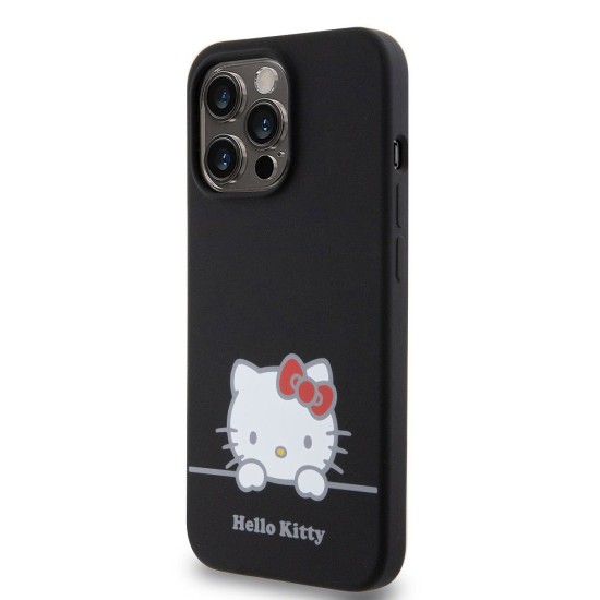 Husa Hello Kitty Liquid Silicone Daydreaming Logo pentru iPhone 13 Pro, Neagra (Bakr, HKHCP13LSKCDKK) by www.silkase.ro