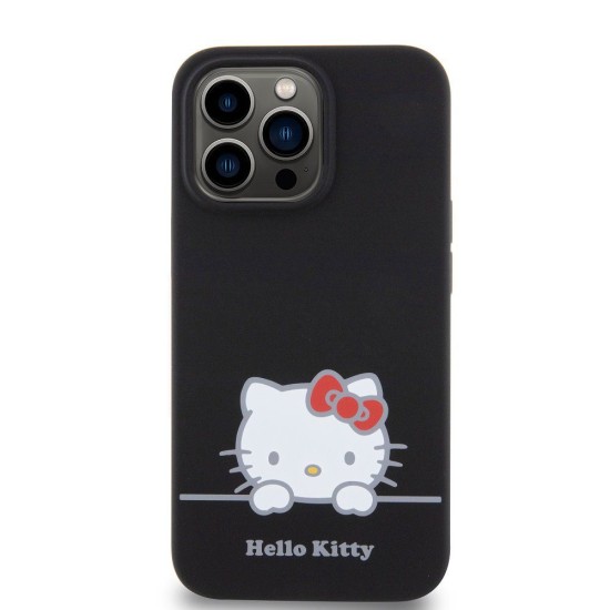 Husa Hello Kitty Liquid Silicone Daydreaming Logo pentru iPhone 13 Pro, Neagra (Bakr, HKHCP13LSKCDKK) by www.silkase.ro