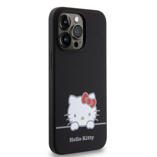 Husa Hello Kitty Liquid Silicone Daydreaming Logo pentru iPhone 13 Pro, Neagra (Bakr, HKHCP13LSKCDKK) by www.silkase.ro