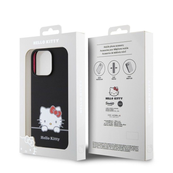 Husa Hello Kitty Liquid Silicone Daydreaming Logo pentru iPhone 13 Pro, Neagra (Bakr, HKHCP13LSKCDKK) by www.silkase.ro