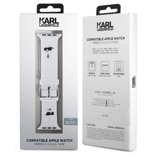 Curea Karl Lagerfeld NFT Karl and Choupette Head pentru Apple Watch 38/40/41mm, Alba Curea Karl Lagerfeld NFT Karl and Choupette Head pentru Apple Watch 38/40/41mm, Alba (Bakr, KLAWMSLKCNH) by www.silkase.ro