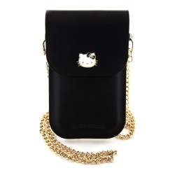 Geantă de Umăr / Portofel Telefon Hello Kitty PU Metal Logo, Neagra