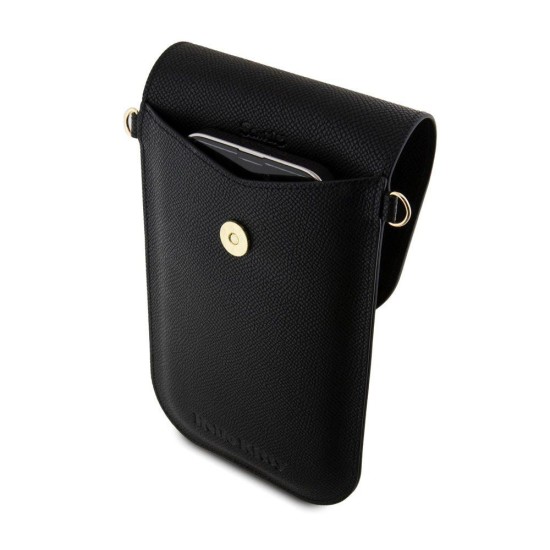 Geantă de Umăr / Portofel Telefon Hello Kitty PU Metal Logo, Neagra (Bakr, HKOWBPGHDLMK) by www.silkase.ro