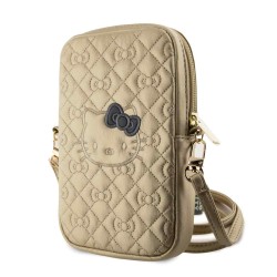 Geantă de Telefon Hello Kitty din Piele PU, Model Matlasat cu Logo Kitty Head Gold