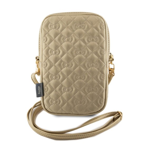 Geantă de Telefon Hello Kitty din Piele PU, Model Matlasat cu Logo Kitty Head Gold (Șnururi și Curele Telefon, HKPBPEKHBPD) by www.silkase.ro