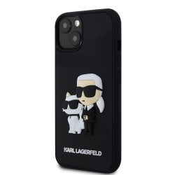Husa Karl Lagerfeld 3D Rubber Karl and Choupette pentru iPhone 13, Neagra Husa Karl Lagerfeld 3D Rubber Karl and Choupette pentru iPhone 13, Neagra