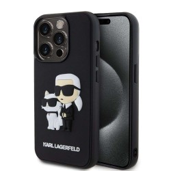 Husa Karl Lagerfeld 3D Rubber Karl and Choupette pentru iPhone 15 Pro, Neagra