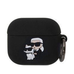 Husa Karl Lagerfeld 3D Logo NFT Karl and Choupette Silicon pentru AirPods 3, Neagra
