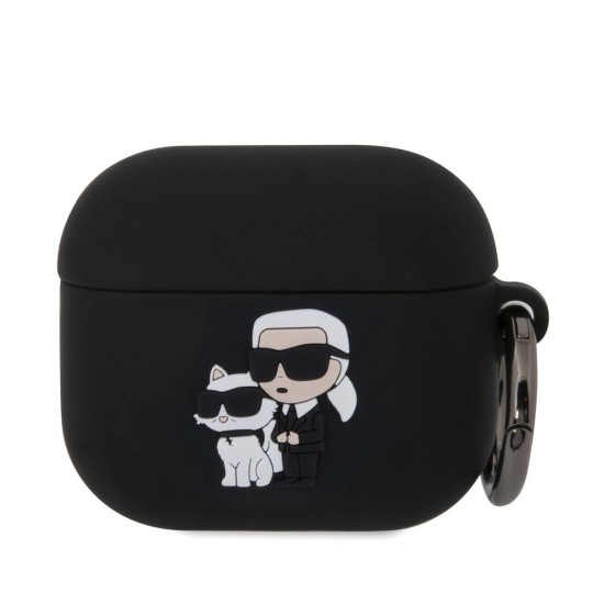 Husa Karl Lagerfeld 3D Logo NFT Karl and Choupette Silicon pentru AirPods 3, Neagra (Bakr, KLA3RUNKC) by www.silkase.ro