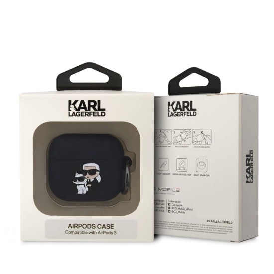 Husa Karl Lagerfeld 3D Logo NFT Karl and Choupette Silicon pentru AirPods 3, Neagra (Bakr, KLA3RUNKC) by www.silkase.ro