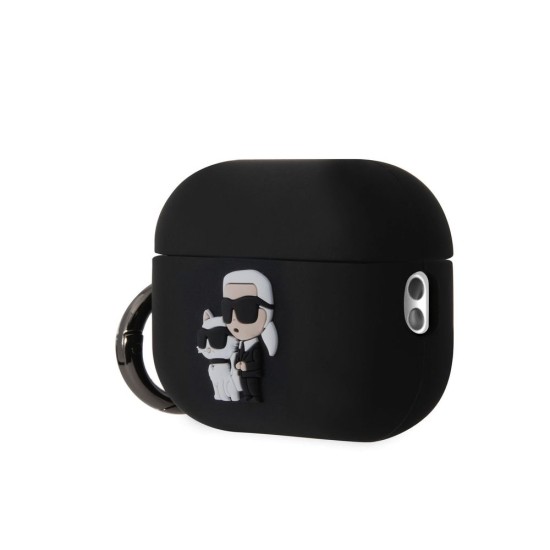 Husa Karl Lagerfeld 3D Logo NFT Karl and Choupette pentru AirPods Pro 2, Silicone, Black (Bakr, KLAP2RUNKC) by www.silkase.ro