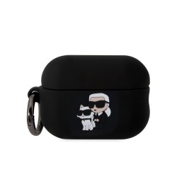 Husa Karl Lagerfeld 3D Logo NFT Karl and Choupette pentru AirPods Pro 2, Silicone, Black
