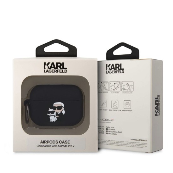 Husa Karl Lagerfeld 3D Logo NFT Karl and Choupette pentru AirPods Pro 2, Silicone, Black (Bakr, KLAP2RUNKC) by www.silkase.ro