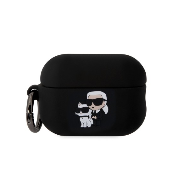Husa Karl Lagerfeld 3D Logo NFT Karl and Choupette pentru AirPods Pro 2, Silicone, Black (Bakr, KLAP2RUNKC) by www.silkase.ro