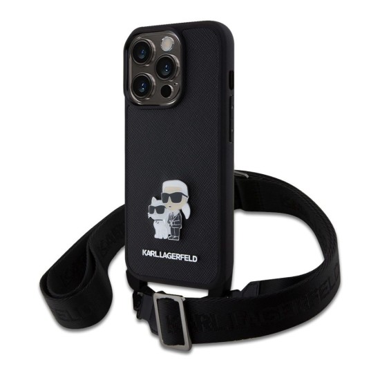 Husa Crossbody Karl Lagerfeld Saffiano Metal Karl and Choupette pentru iPhone 15 Pro, Neagra Husa Crossbody Karl Lagerfeld Saffiano Metal Karl and Choupette pentru iPhone 15 Pro, Neagra (Bakr, KLHCP15LSAKCPBK) by www.silkase.ro