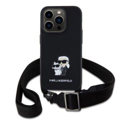 Husa Crossbody Karl Lagerfeld Saffiano Metal Karl and Choupette pentru iPhone 15 Pro, Neagra Husa Crossbody Karl Lagerfeld Saffiano Metal Karl and Choupette pentru iPhone 15 Pro, Neagra