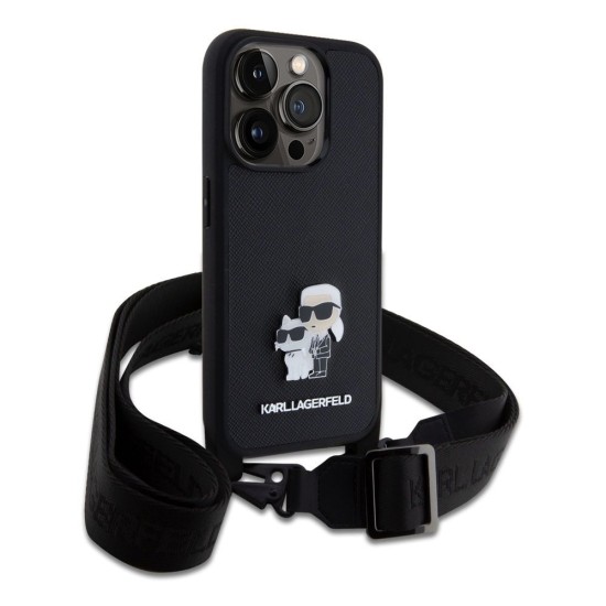 Husa Crossbody Karl Lagerfeld Saffiano Metal Karl and Choupette pentru iPhone 15 Pro, Neagra Husa Crossbody Karl Lagerfeld Saffiano Metal Karl and Choupette pentru iPhone 15 Pro, Neagra (Bakr, KLHCP15LSAKCPBK) by www.silkase.ro