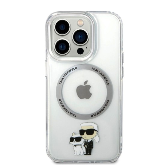 Husa Karl Lagerfeld IML Karl and Choupette MagSafe pentru iPhone 15 Pro Max, Transparenta (Bakr, KLHMP15XHNKCIT) by www.silkase.ro