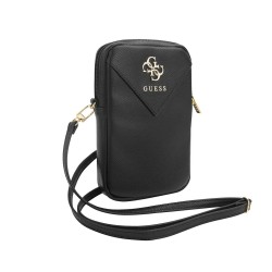 Geanta de Telefon Guess PU Grained 4G Metal Logo Wallet cu Fermoar, Negru