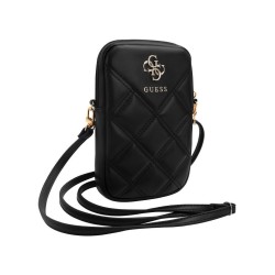 Geanta de Umar pentru Telefon Guess PU Quilted 4G Metal Logo Wallet Phone Bag Zipper Black