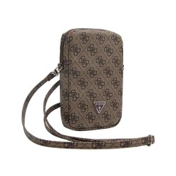 Geantă de Umăr Guess PU 4G Triangle Logo Wallet Phone Bag cu Fermoar, Maro