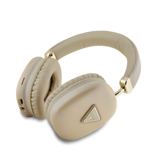 Căști Wireless Over-Ear Guess Saffiano PU Leather Triangle Logo, Aurii (Bakr, GUBHK1SATSD) by www.silkase.ro