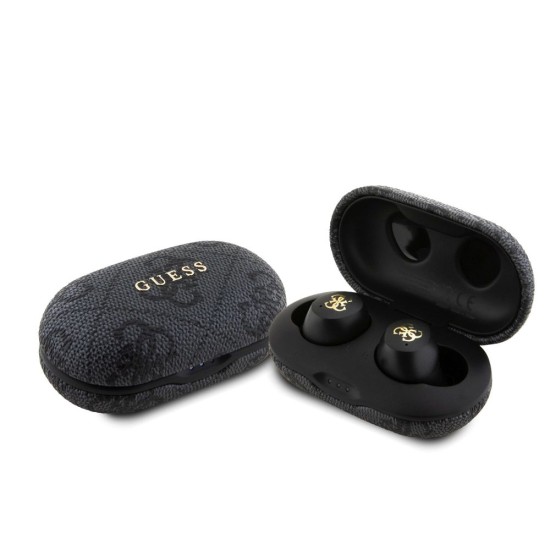 Căști Wireless TWS Guess PU 4G Metal Logo, Negre (Bakr, GUTWSP4EGK) by www.silkase.ro