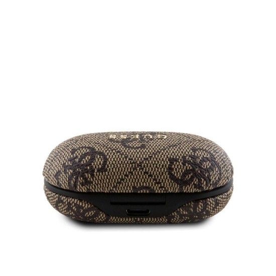Căști Wireless TWS Guess PU 4G Metal Logo, Maro (Bakr, GUTWSP4EGW) by www.silkase.ro