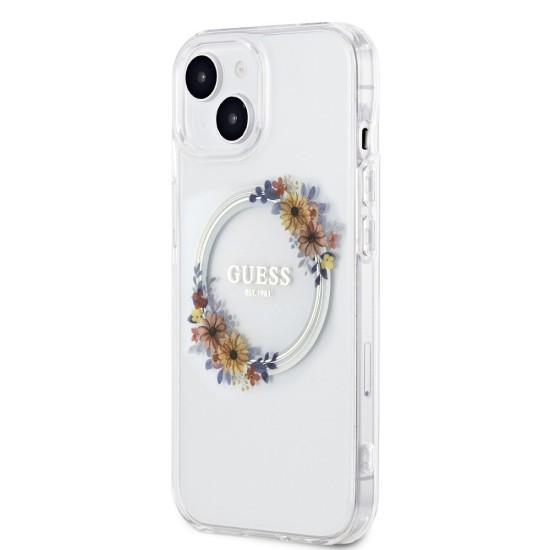 Husă Guess PC/TPU Flowers Ring Glossy Logo MagSafe pentru iPhone 15 Plus, Transparentă Husă Guess PC/TPU Flowers Ring Glossy Logo MagSafe pentru iPhone 15 Plus, Transparentă (Bakr, GUHMP15MHFWFCT) by www.silkase.ro