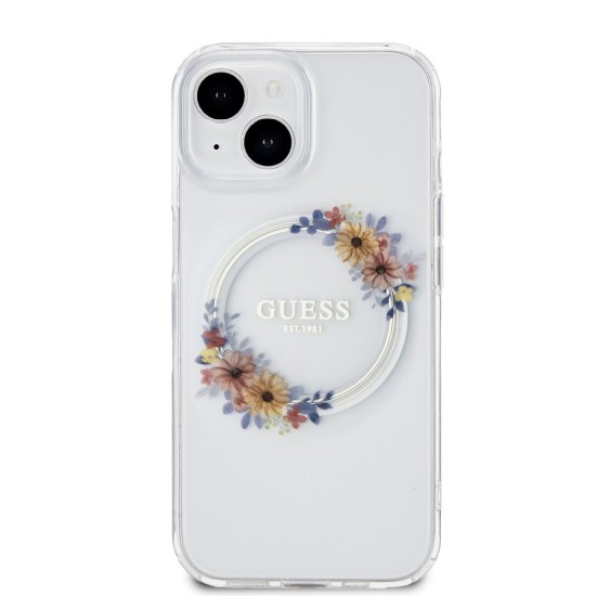 Husă Guess PC/TPU Flowers Ring Glossy Logo MagSafe pentru iPhone 15 Plus, Transparentă Husă Guess PC/TPU Flowers Ring Glossy Logo MagSafe pentru iPhone 15 Plus, Transparentă (Bakr, GUHMP15MHFWFCT) by www.silkase.ro