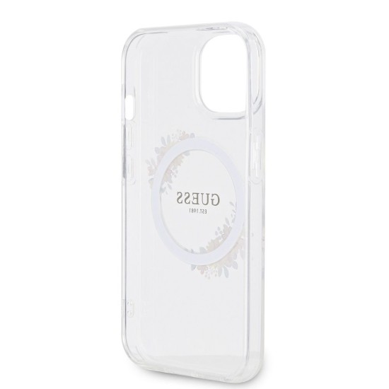 Husă Guess PC/TPU Flowers Ring Glossy Logo MagSafe pentru iPhone 15 Plus, Transparentă Husă Guess PC/TPU Flowers Ring Glossy Logo MagSafe pentru iPhone 15 Plus, Transparentă (Bakr, GUHMP15MHFWFCT) by www.silkase.ro
