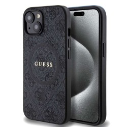 Husă de Protecție Guess PU Leather 4G Colored Ring MagSafe pentru iPhone 15, Black
