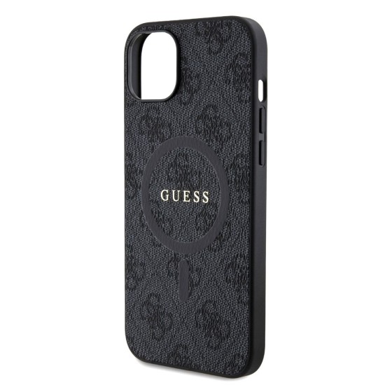 Husa Guess PU Leather 4G Colored Ring MagSafe pentru iPhone 15 Plus, Black (Bakr, GUHMP15MG4GFRK) by www.silkase.ro