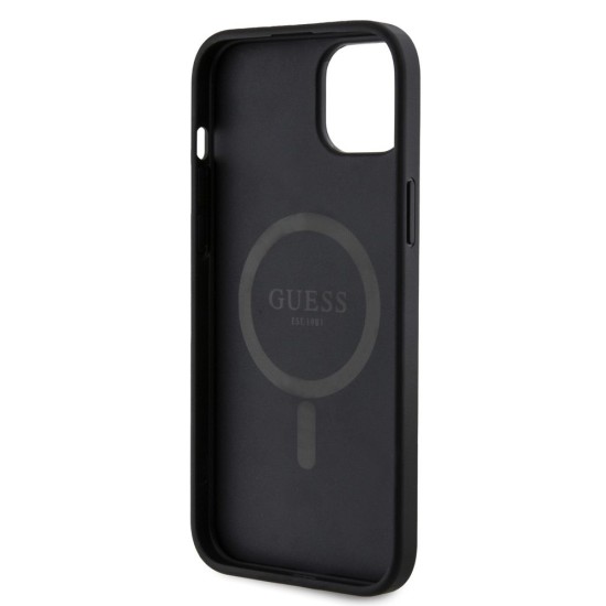 Husa Guess PU Leather 4G Colored Ring MagSafe pentru iPhone 15 Plus, Black (Bakr, GUHMP15MG4GFRK) by www.silkase.ro