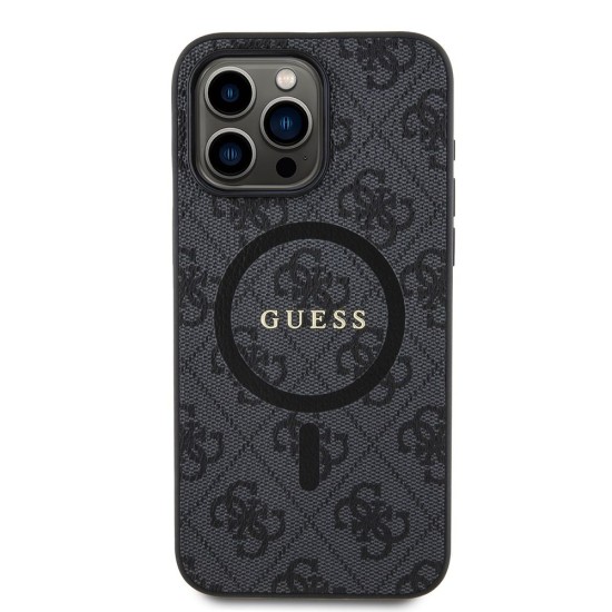 Husa Guess PU Leather 4G Colored Ring MagSafe pentru iPhone 15 Pro, Black (Bakr, GUHMP15LG4GFRK) by www.silkase.ro