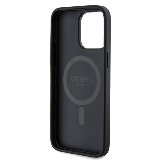 Husa Guess PU Leather 4G Colored Ring MagSafe pentru iPhone 15 Pro, Black (Bakr, GUHMP15LG4GFRK) by www.silkase.ro