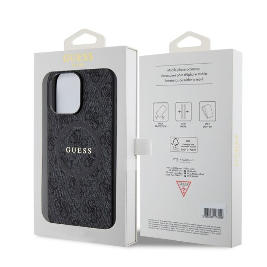 Husa Guess PU Leather 4G Colored Ring MagSafe pentru iPhone 15 Pro Max, Black (Bakr, GUHMP15XG4GFRK) by www.silkase.ro