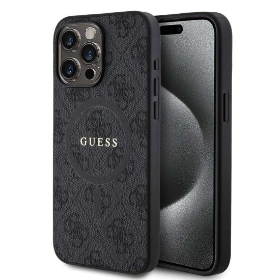 Husa Guess PU Leather 4G Colored Ring MagSafe pentru iPhone 15 Pro Max, Black (Bakr, GUHMP15XG4GFRK) by www.silkase.ro