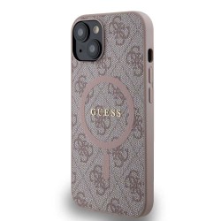 Husa Guess PU Leather 4G Colored Ring MagSafe pentru iPhone 14, Roz Husa Guess PU Leather 4G Colored Ring MagSafe pentru iPhone 14, Roz