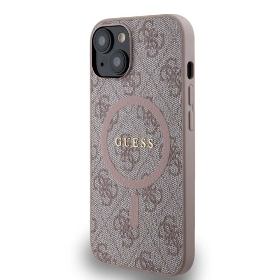Husa Guess PU Leather 4G Colored Ring MagSafe pentru iPhone 14, Roz (Bakr, GUHMP14SG4GFRP) by www.silkase.ro