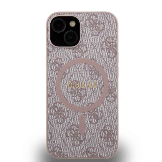 Husa Guess PU Leather 4G Colored Ring MagSafe pentru iPhone 14, Roz (Bakr, GUHMP14SG4GFRP) by www.silkase.ro