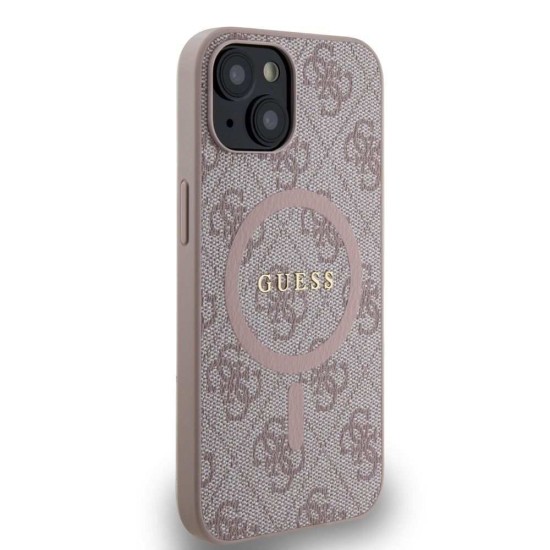 Husa Guess PU Leather 4G Colored Ring MagSafe pentru iPhone 14, Roz (Bakr, GUHMP14SG4GFRP) by www.silkase.ro