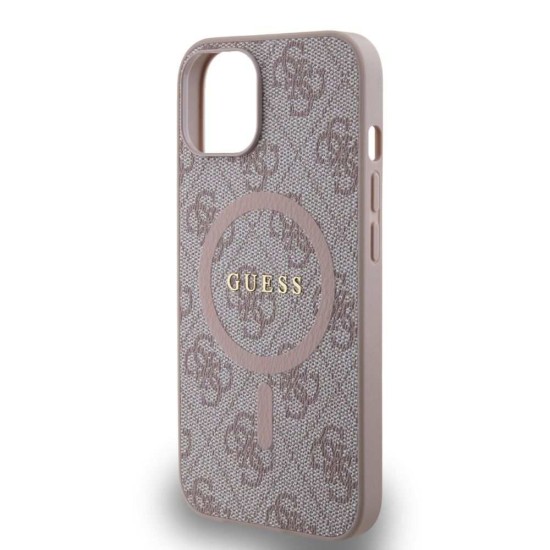 Husa Guess PU Leather 4G Colored Ring MagSafe pentru iPhone 14, Roz (Bakr, GUHMP14SG4GFRP) by www.silkase.ro